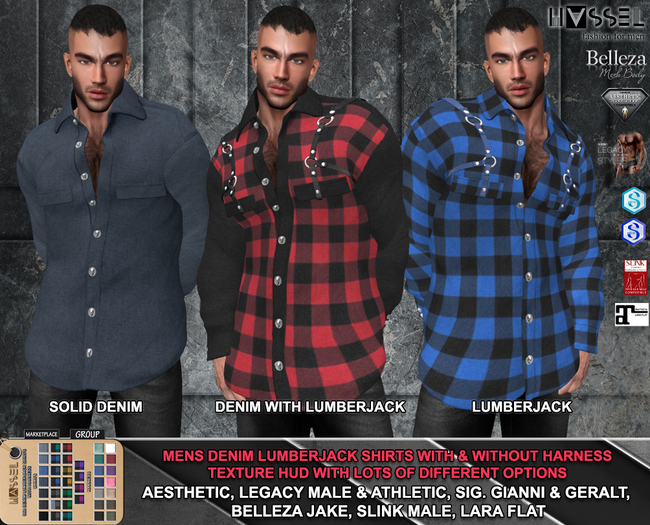 Second Life Marketplace (HASSEL) PACK DENIM LUMBERJACK SHIRTS HARNESS